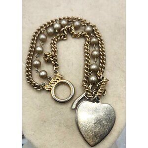Vintage Coro Triple Strand Toggle Bracelet With Heart Dangle Charm